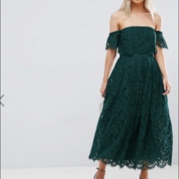 ASOS PETITE Off The Shoulder Lace Midi Dress - Picture 1 of 8